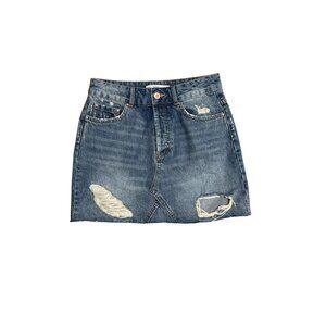 Zara Basic Z1975 Denim Destroyed Denim Mini Skirt in Blue Size XS